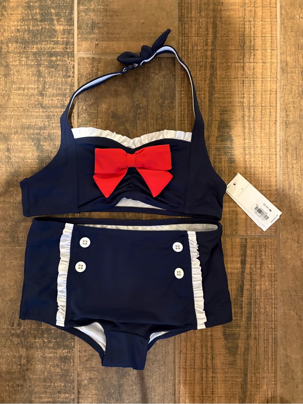 NWT Janie and Jack Navy and White Bow Halter 2-piece Swimsuit